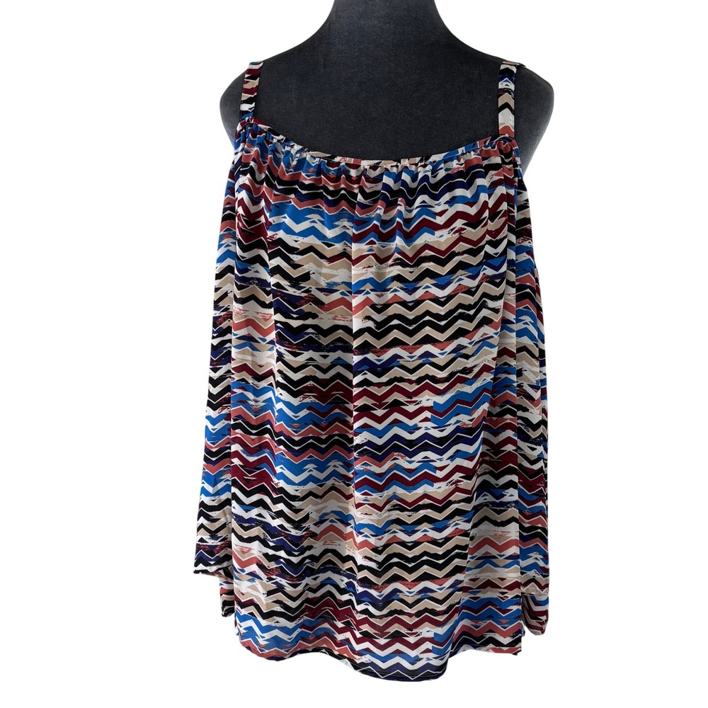 Vince Camuto Wms 1X Boho Retro Cold Shoulder Flowy Chevron Print Top 3/4 Sleeve
